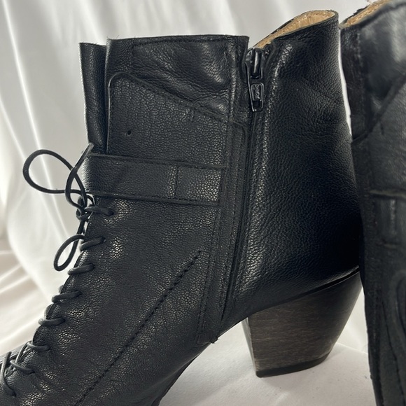 Roda Italian-Made Witchy Black Leather Boots w/ Geometric Wooden Block Heels - Picture 6 of 16